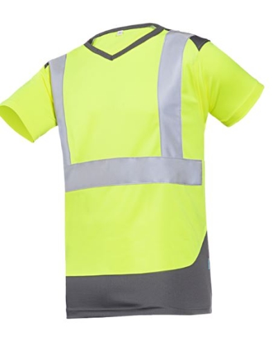 Warn-T-Shirt V-Ausschnitt Cortic gelb/grau
